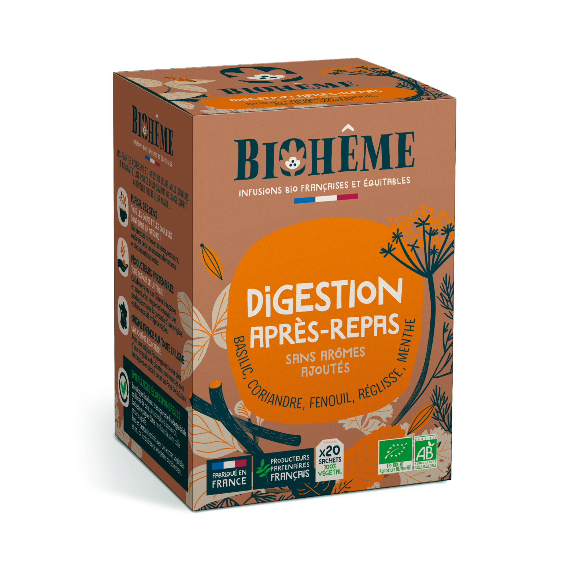 Tisane Bio - Digestion après-repas - réglisse, menthe poivrée - Biohême