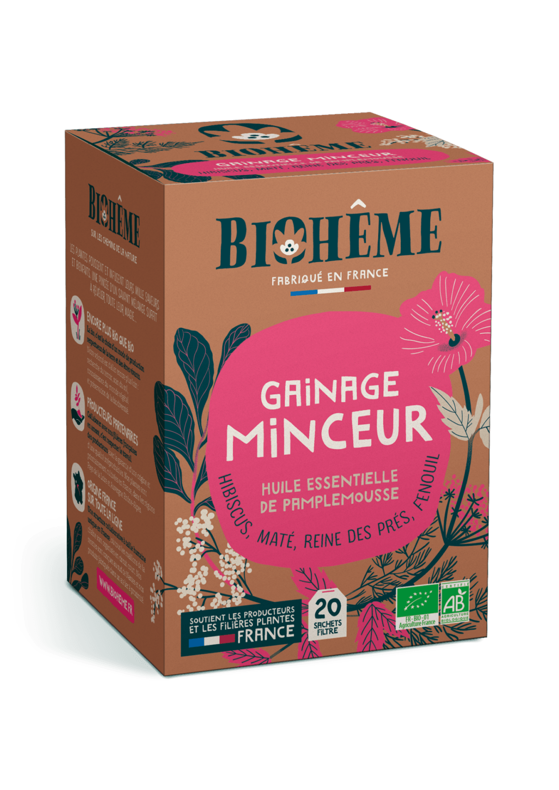 Tisane Bio - Gainage minceur - Maté, hibiscus, fenouil, reine des près